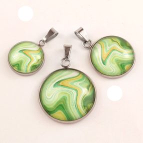   Nemesacél üveglencsés medál - választható méretben - achát mintás (5511)