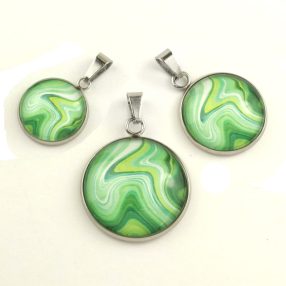   Nemesacél üveglencsés medál - választható méretben - achát mintás (5512)