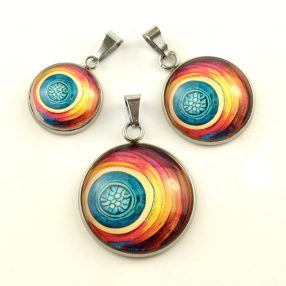   Nemesacél üveglencsés medál - választható méretben - absztrakt mintás (5513)