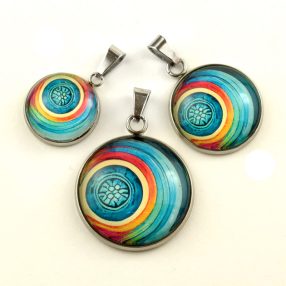   Nemesacél üveglencsés medál - választható méretben - absztrakt mintás (5514)