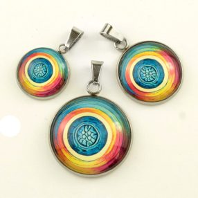   Nemesacél üveglencsés medál - választható méretben - absztrakt mintás (5515)