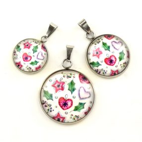   Nemesacél üveglencsés medál - választható méretben - karácsonyi (6602)