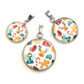   Nemesacél üveglencsés medál - választható méretben - karácsonyi (6603)