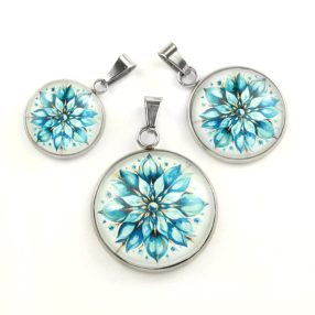   Nemesacél üveglencsés medál - választható méretben - hópehely (6604)