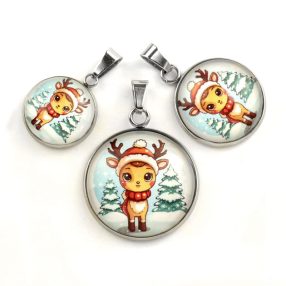   Nemesacél üveglencsés medál - választható méretben - szarvas (6607)