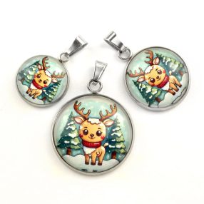   Nemesacél üveglencsés medál - választható méretben - szarvas (6608)