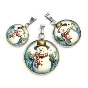   Nemesacél üveglencsés medál - választható méretben - hóember (6609)