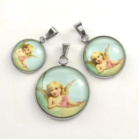   Nemesacél üveglencsés medál - választható méretben - angyal (6610)