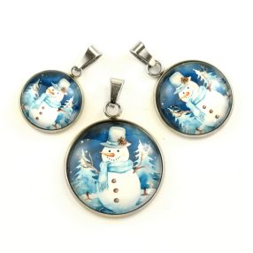   Nemesacél üveglencsés medál - választható méretben - hóember (6611)