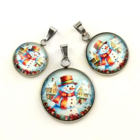   Nemesacél üveglencsés medál - választható méretben - hóember (6612)