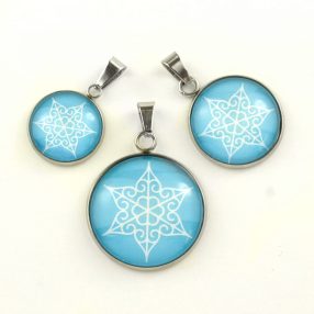   Nemesacél üveglencsés medál - választható méretben - hópehely (6616)