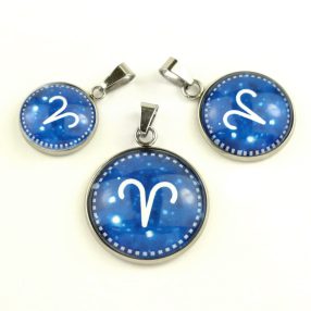   Nemesacél üveglencsés medál - választható méretben - horoszkóp, csillagjegy-kos (9000)