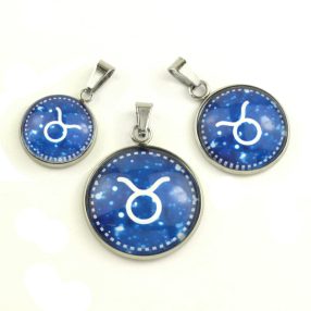  Nemesacél üveglencsés medál - választható méretben - horoszkóp, csillagjegy - bika (9001)