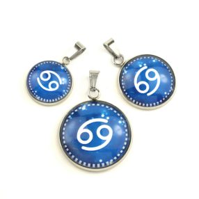   Nemesacél üveglencsés medál - választható méretben - horoszkóp, csillagjegy - rák (9003)