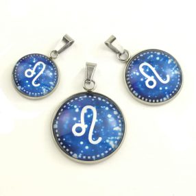   Nemesacél üveglencsés medál - választható méretben - horoszkóp, csillagjegy - oroszlán (9004)