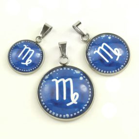   Nemesacél üveglencsés medál - választható méretben - horoszkóp, csillagjegy - szűz (9005)