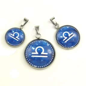   Nemesacél üveglencsés medál - választható méretben - horoszkóp, csillagjegy - mérleg (9006)