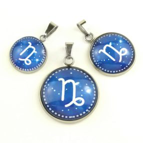   Nemesacél üveglencsés medál - választható méretben - horoszkóp, csillagjegy - bak (9009)
