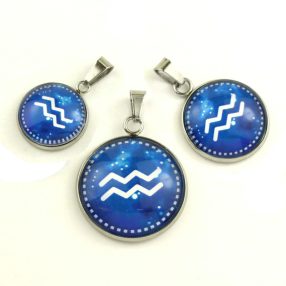   Nemesacél üveglencsés medál - választható méretben - horoszkóp, csillagjegy - vízöntő (9010)