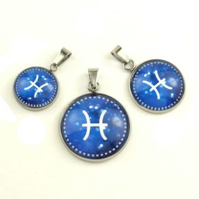   Nemesacél üveglencsés medál - választható méretben - horoszkóp, csillagjegy - halak (9011)
