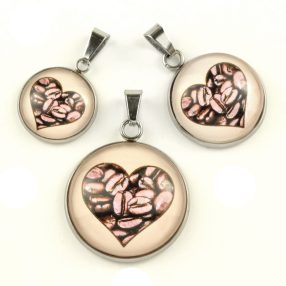   Nemesacél üveglencsés medál - választható méretben - ha nagyon szereted a kávét - kávé / szív (9700)