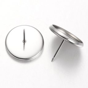   Nemesacél beszúrós ragasztható fülbevaló alap - 14mm-es kabosonhoz - 1 pár