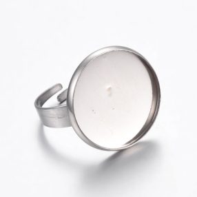   Nemesacél állítható méretű ragasztható gyűrűalap - 18mm-es kabosonhoz