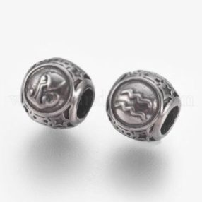   Antikolt nemesacél 9x10mm-es golyós csillagjegy / horoszkóp köztes, furat: 4mm - vízöntő