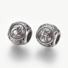   Antikolt nemesacél 9x10mm-es golyós csillagjegy / horoszkóp köztes, furat: 4mm - halak