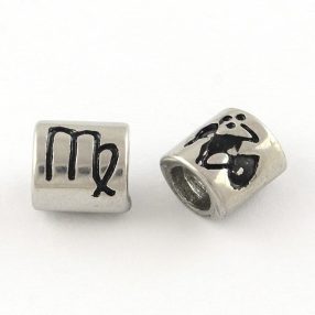   Antikolt nemesacél 8x8,5x6mm-es csillagjegy / horoszkóp cső köztes, furat: 4,7mm - szűz