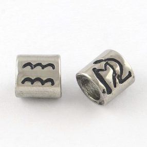   Antikolt nemesacél 8x8,5x6mm-es csillagjegy / horoszkóp cső köztes, furat: 4,7mm - vízöntő