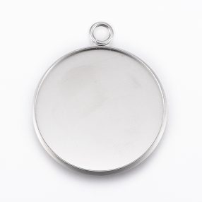   Nemesacél ragasztható medál alap - 32x27mm-es, 25mm-es kabosonhoz