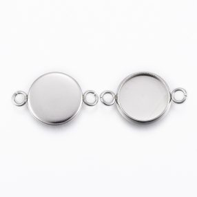   Nemesacél ragasztható medál alap / összekötő elem - 22x14mm-es, 12mm-es kabosonhoz