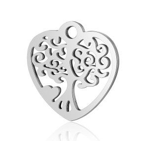   Nemesacél medál / fityegő - 15,5x15,5x1mm-es életfa szív