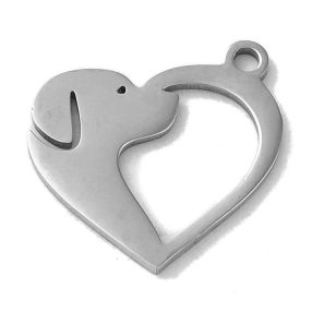 Nemesacél medál / fityegő - 15x13x1mm-es kutya-szív