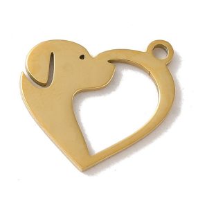   Nemesacél medál / fityegő - 15x13x1mm-es arany színű kutya-szív