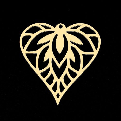 Nemesacél medál / fityegő - 30x28x1mm-es arany színű szív