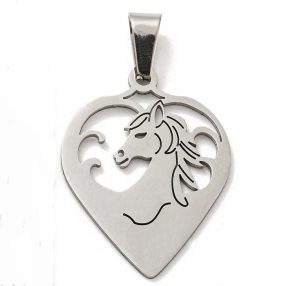 Nemesacél medál - 26x20x1mm-es ló-szív