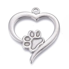 Nemesacél medál - 28x25x2mm-es tappancs mancs-szív