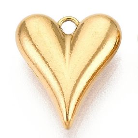   Nemesacél medál / fityegő - 13,5x11x3,5mm-es 18k aranyozott szív