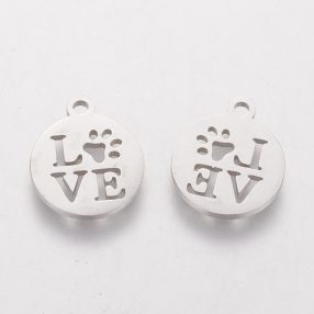   Nemesacél medál / fityegő - 14x12x1mm-es LOVE tappancs mancs