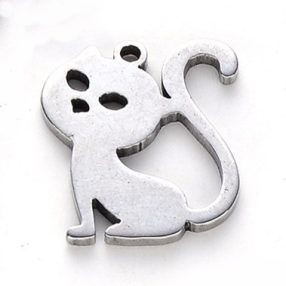 Nemesacél medál / fityegő - 14x12x1mm-es cica