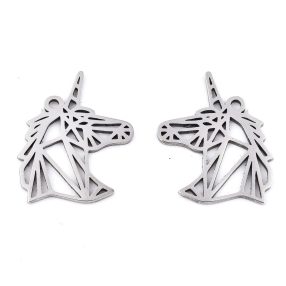   Nemesacél medál / fityegő - 19,5x14,5x1mm-es origami unikornis