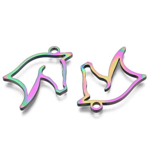 Nemesacél medál / fityegő - 22x17x1mm-es szivárvány színű lófej