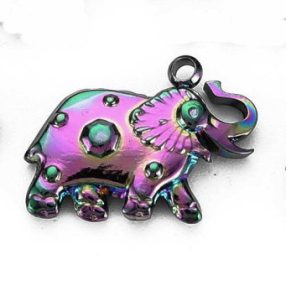   Nemesacél medál / fityegő - 12x16x3mm-es szivárvány színű elefánt