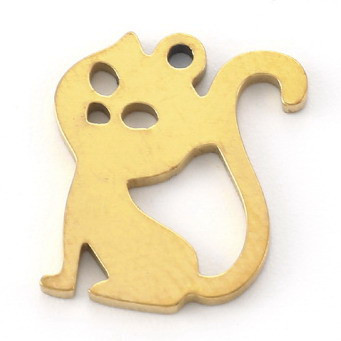 Nemesacél medál / fityegő - 14,5x12,5x1mm-es 18k aranyozott cica