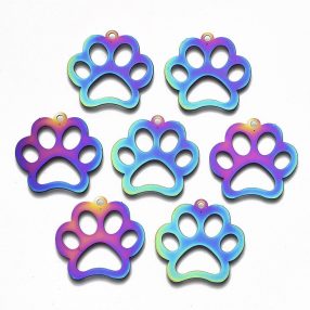   Nemesacél filigrán medál / fityegő - 26x26x0,3mm-es szivárvány színű tappancs mancs