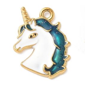   Nemesacél medál / fityegő - 18,5x16x2mm-es arany színű, zománcozott unikornis fej