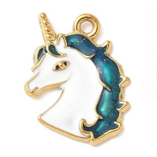 Nemesacél medál / fityegő - 18,5x16x2mm-es arany színű, zománcozott unikornis fej