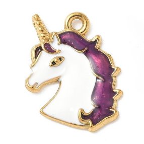   Nemesacél medál / fityegő - 18,5x16x2mm-es arany színű, zománcozott unikornis fej